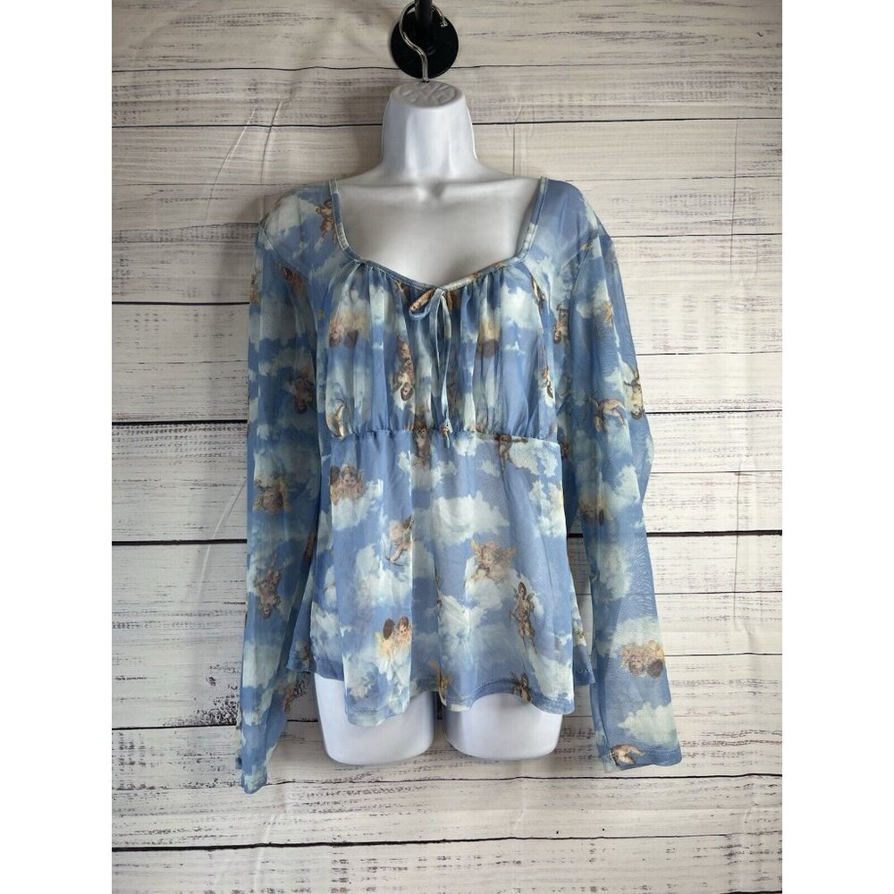 Sheer Tunic Top Cherub Angels Valentines Cupid Long Sleeve Shirt Womens Size 4X